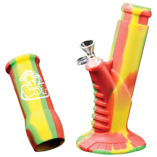 LIT Silicone Rasta Water Pipe with Glass on Glass Pull Out