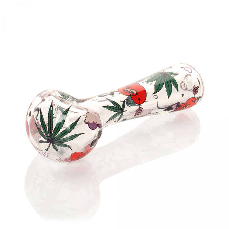 Red Eye Glass Smokin Hearts and Hemp Leaf Spoon Pipe Valentines Day Stoner
