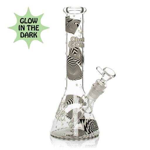 Glow in the Dark Glass Bong with Optical Illusion Decals Online in Canada