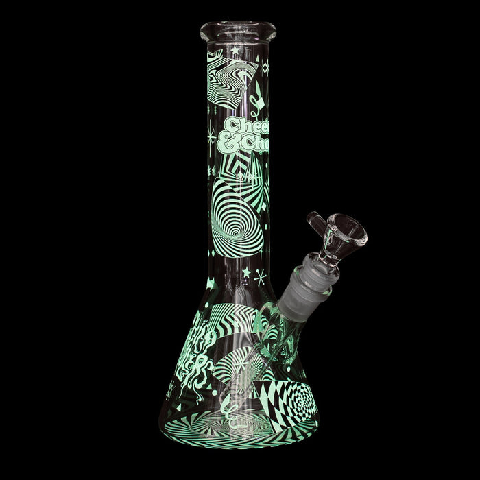 Glow in the Dark Glass Bong with Optical Illusion Decals Online in Canada