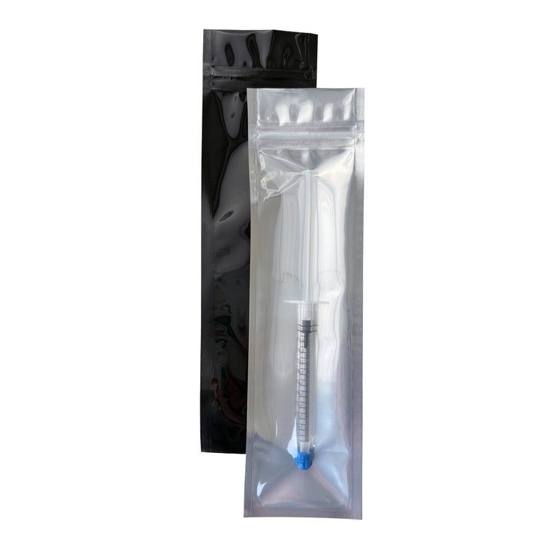 Vista Style Mylar Bag for Oral Syringe Packaging with Tear Notch Canada