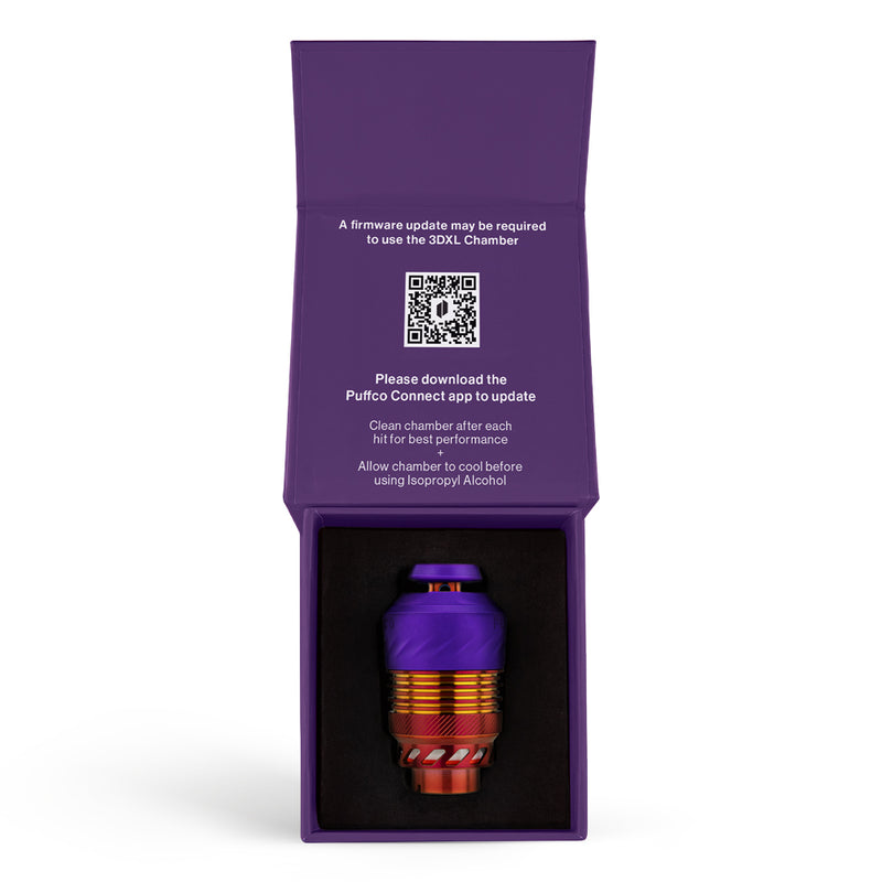 Puffco Plasma 3DXL Chamber Limited Edition Purple and Red Orange Ember Metallic in Product Box