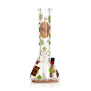 RAW Limited Edition 20th Anniversary GEAR Premium Sidekick Beaker Bong with Cannabis Leaf Decals, a built-in lighter holder, 14mm cone-converter bowl, tan RAW Phoenix lighter