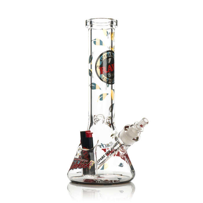 RAW Black GEAR Premium Sidekick Bong with Built-in Lighter Holder, Black RAW Phoenix Lighter, and 14mm cone converter bowl for pre-rolled cones