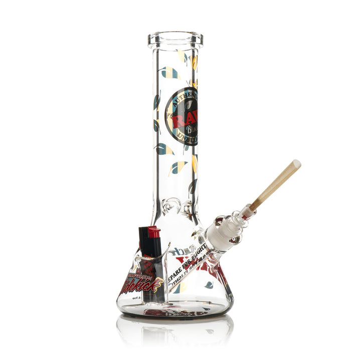 RAW Black GEAR Premium Sidekick Bong with Built-in Lighter Holder, 14mm bowl and Black RAW Phoenix Lighter, and 14mm cone converter bowl for pre-rolled cones