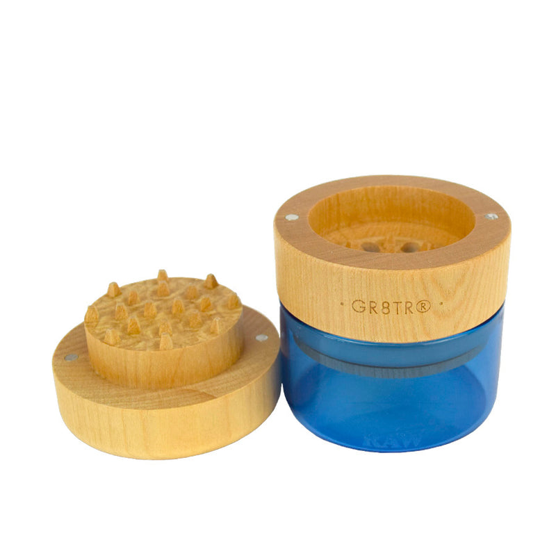 RAW Wood Top Grinder with Blue Glass Jar Canada