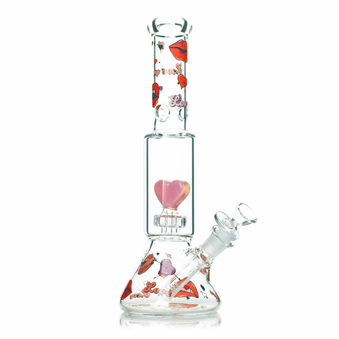 Red Eye Glass 12" Heart Dual Chamber Water Pipe