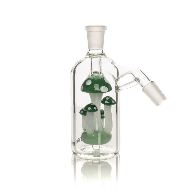 Jade Green 5 Mushroom Red Eye Glass Novelty 14mm Ash Catcher 45 Degree