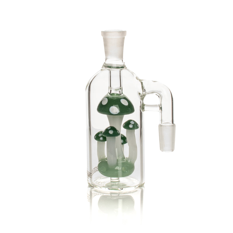 Jade Green 5 Mushroom Red Eye Glass Novelty 14mm Ash Catcher 90 Degree 