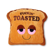 toast-shaped novelty throw pillow with 'Fuckin' Toasted' text stoner gifts and décor Canada