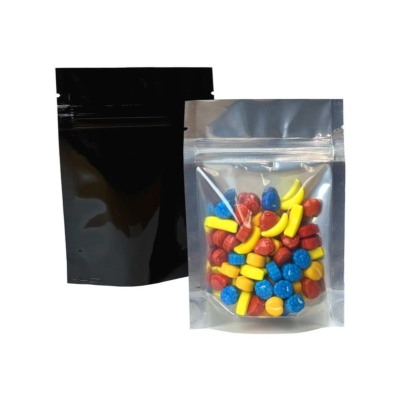 Black Vista Stand-up Mylar Bag with Gusset 1/8oz 3x5" with Tear Notch Canada