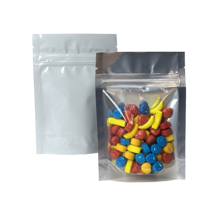 White Vista Stand-up Mylar Bag with Gusset 1/8oz 3x5" with Tear Notch Canada