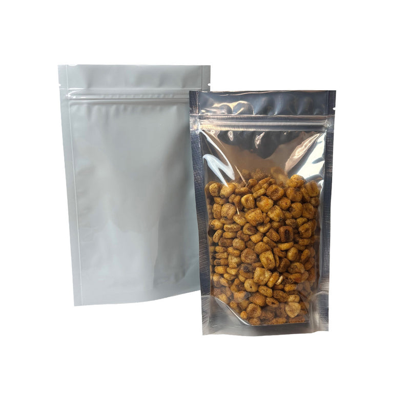 White Vista Stand-up Mylar Bag with Gusset 1/2oz 5x8" with Tear Notch Canada