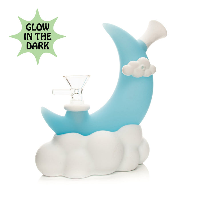 LIT Silicone 6.5" Glow in the Dark Moon Water Pipe