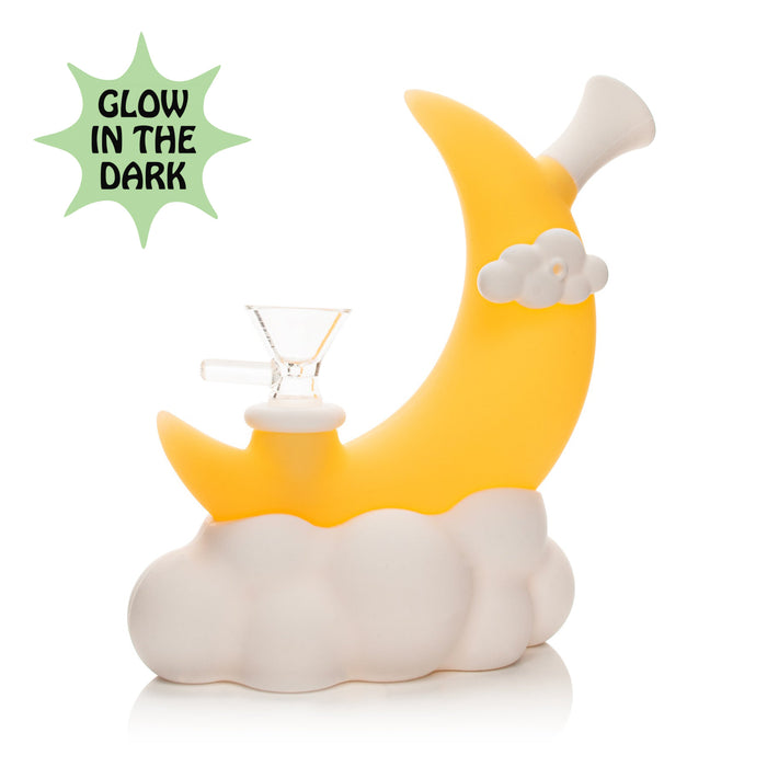 LIT Silicone 6.5" Glow in the Dark Moon Water Pipe