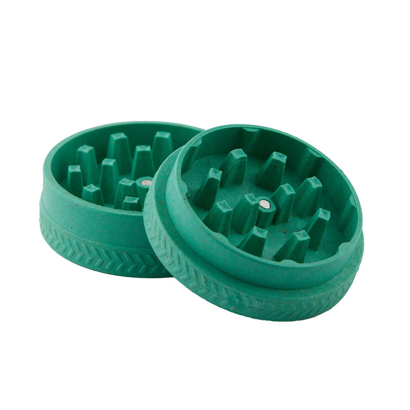 Top view of OCB 55mm grinder showing grinding teeth and eco construction