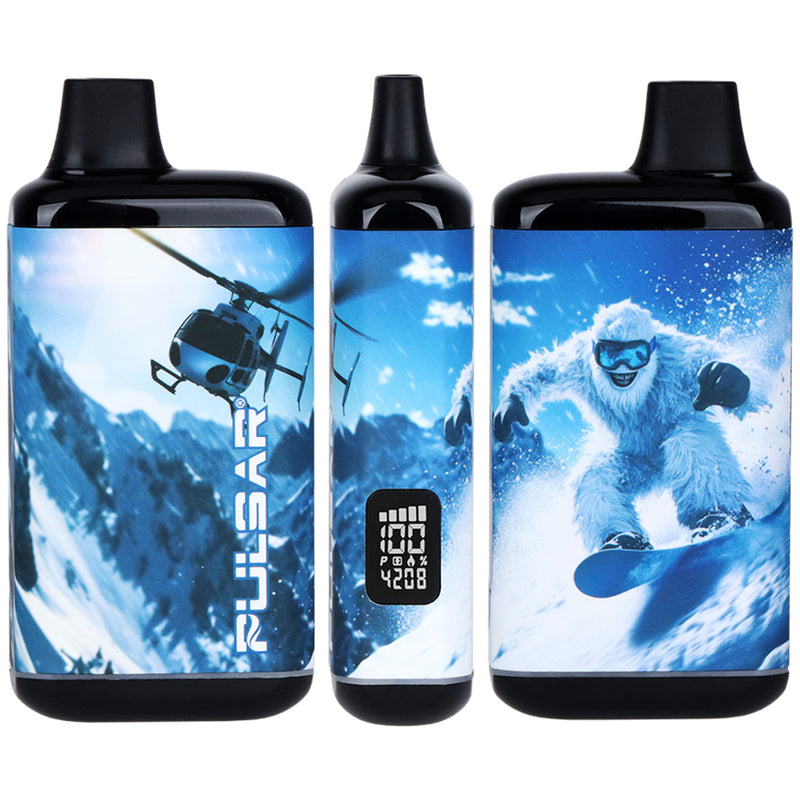 Snowboarding Yeti with Helicopter Pulsar DL 510 Discreet Vape Bar Hidden Cartridge Batteries Canada