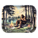 Metal tray with a design of a bigfoot sasquatch by a campfire in a forest Pulsar Canada