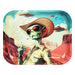 Metal tray with an alien wearing a cowboy hat and sunglasses, smoking a cigarette, with a desert landscape and flying saucers in the background Pulsar Canada