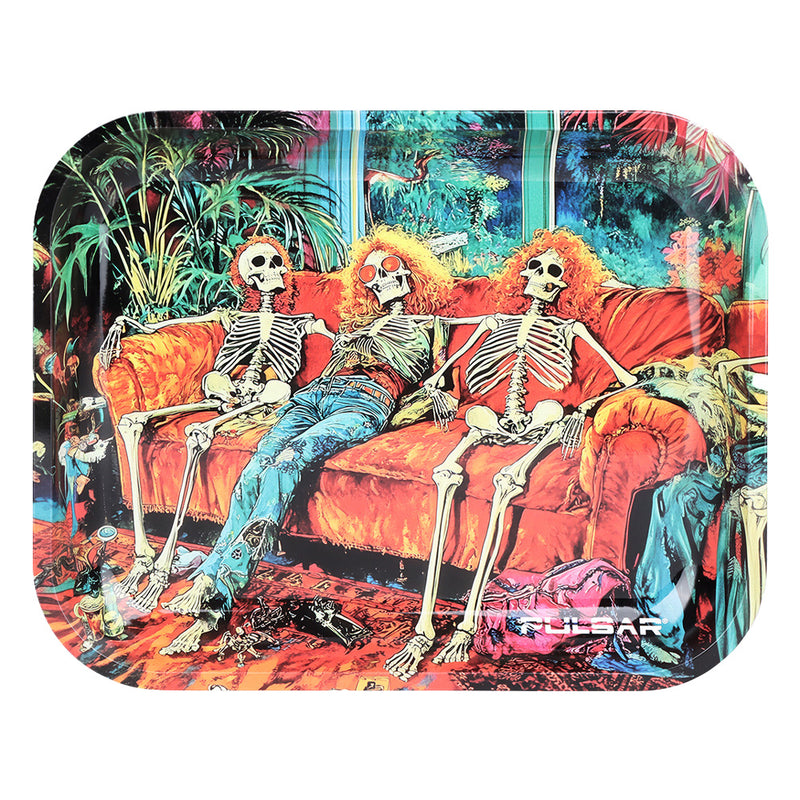 Colorful tray with skeletons on a couch and vibrant background Pulsar Rolling Tray Canada