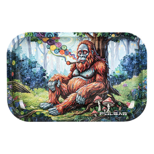 Colorful artwork bigfoot sasquatch smoking a joint in a forest setting Pulsar Metal Rolling Tray