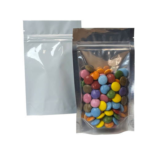 White Vista Stand-up Mylar Bag with Gusset 1/4oz 4x6" with Tear Notch Canada