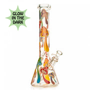 Colorful Magic Mushrooms on a Clear Bong that glows in the dark by Red Eye Glass