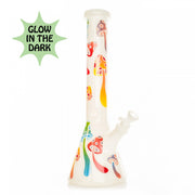Colorful Magic Mushrooms on a Clear Bong that glows in the dark by Red Eye Glass