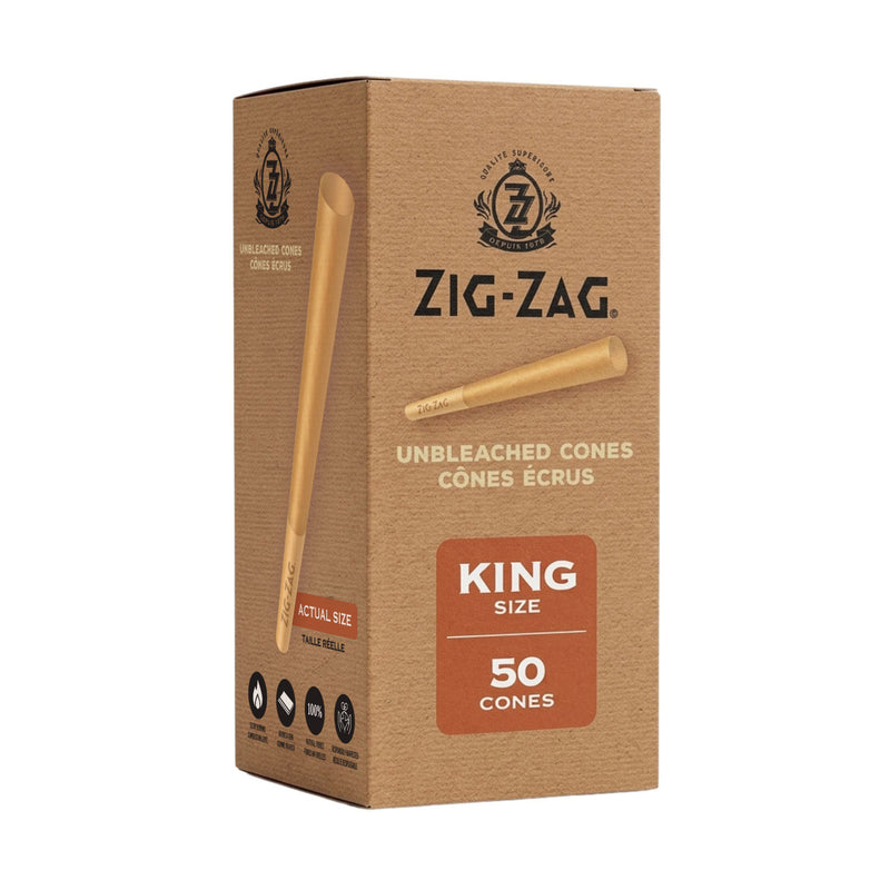 Zig-Zag King Size unbleached cones in a bulk box of 50 cones