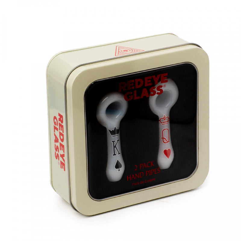 Red Eye Glass King and Queen Matching Pipe Set with Collectible Tin Canada
