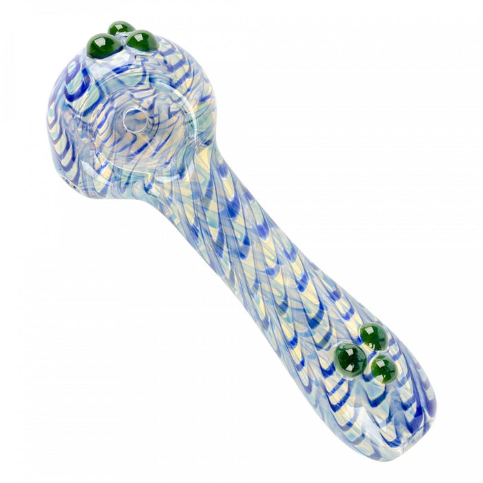 Blue Spoon Pipe with Feathered Design Red Eye Glass Canada
