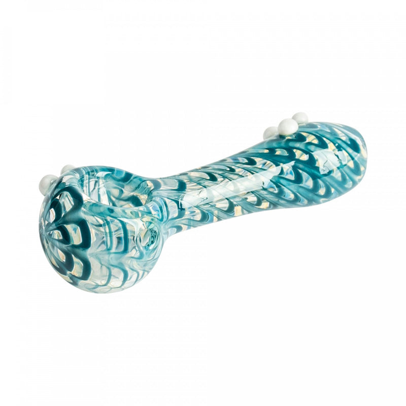 Teal Zippy Spoon Pipe with Feathered Design Red Eye Glass Canada