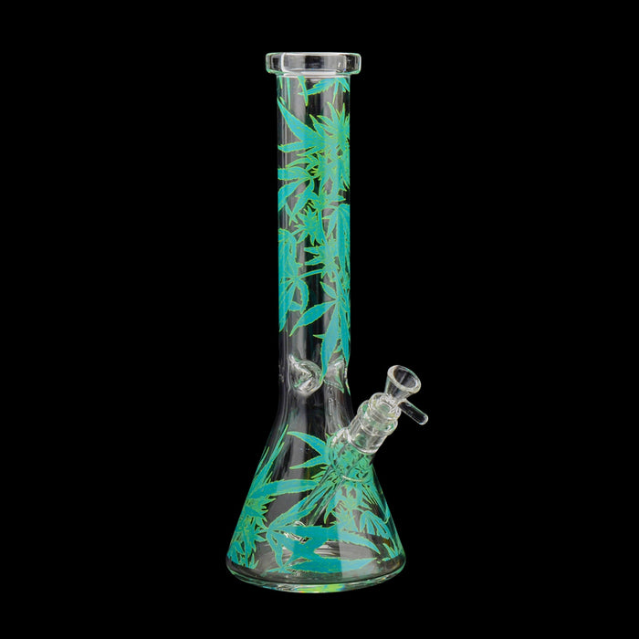 Bong with Cannabis Leaf Decal Canada Red Eye Glass