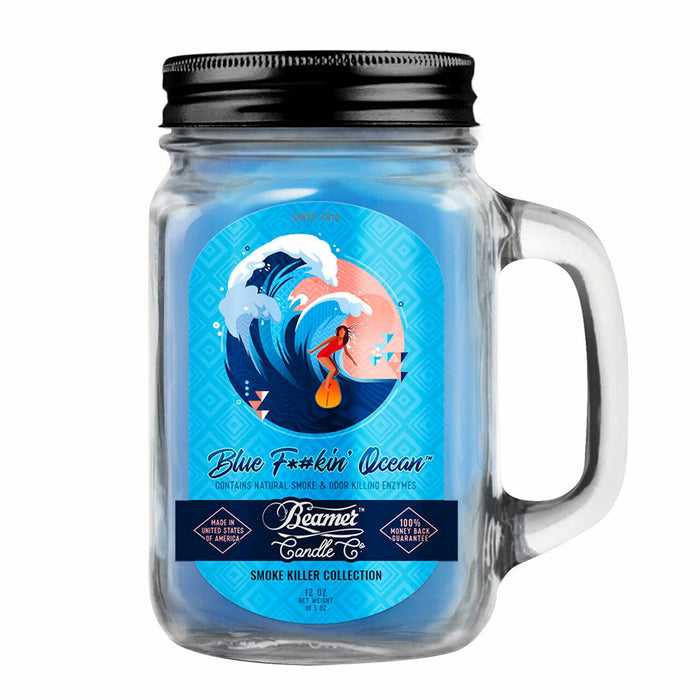 Beamer Candle Blue Fuckin Ocean with 12 Ounce Mason Jar Canada