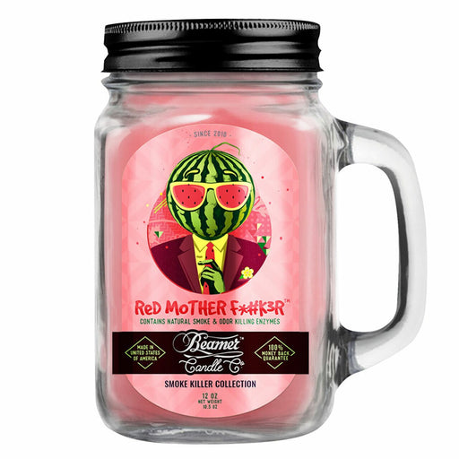 Beamer Candle Red Mother Fucker with a 12 Ounce Mason Jar