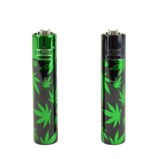 Clipper Metal Metallic Cannabis Leaf Lighters