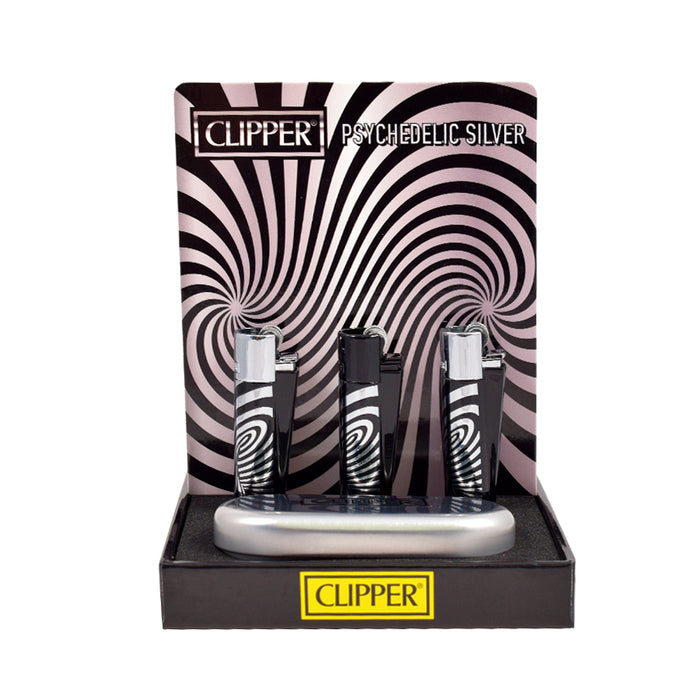 Psychedelic Silver and Black Swirl Metal Clipper Lighters Canada