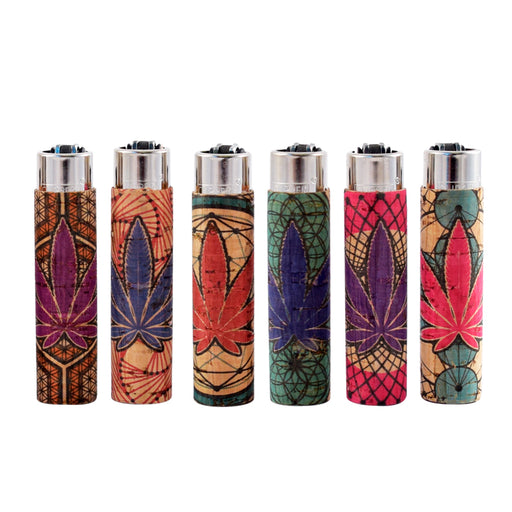 Cork Wrapped Clipper Lighters with Cannabis Leaf Design
