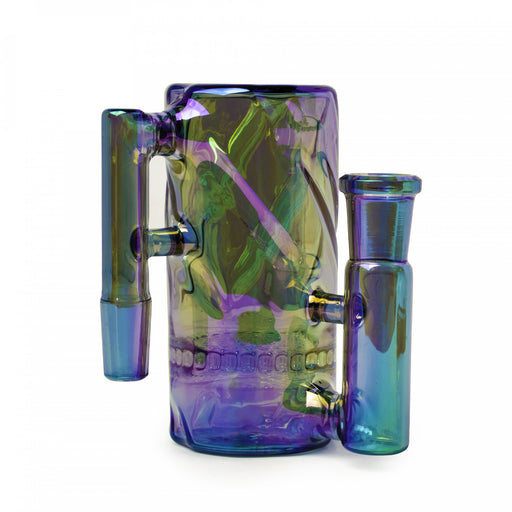 Aqua Colored Metallic Finish Twisted 90 Degree Ash Catcher for Waterpipes 