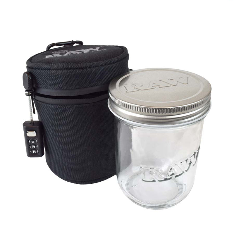 RAW 16oz Glass Mason Jar with Smell Proof Cozy Largest Canada