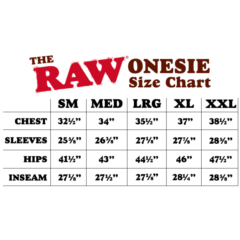 RAW Onesie Size Chart