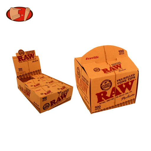 RAW Pre-Rolled Cone Tips 100 Box Perfecto