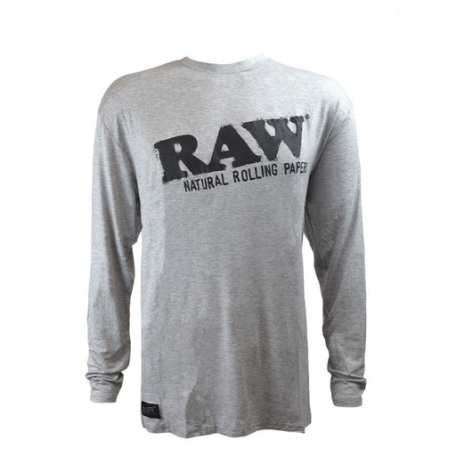 RAW Grey Crew Neck Long Sleeve Shirt with Black Logo Canada