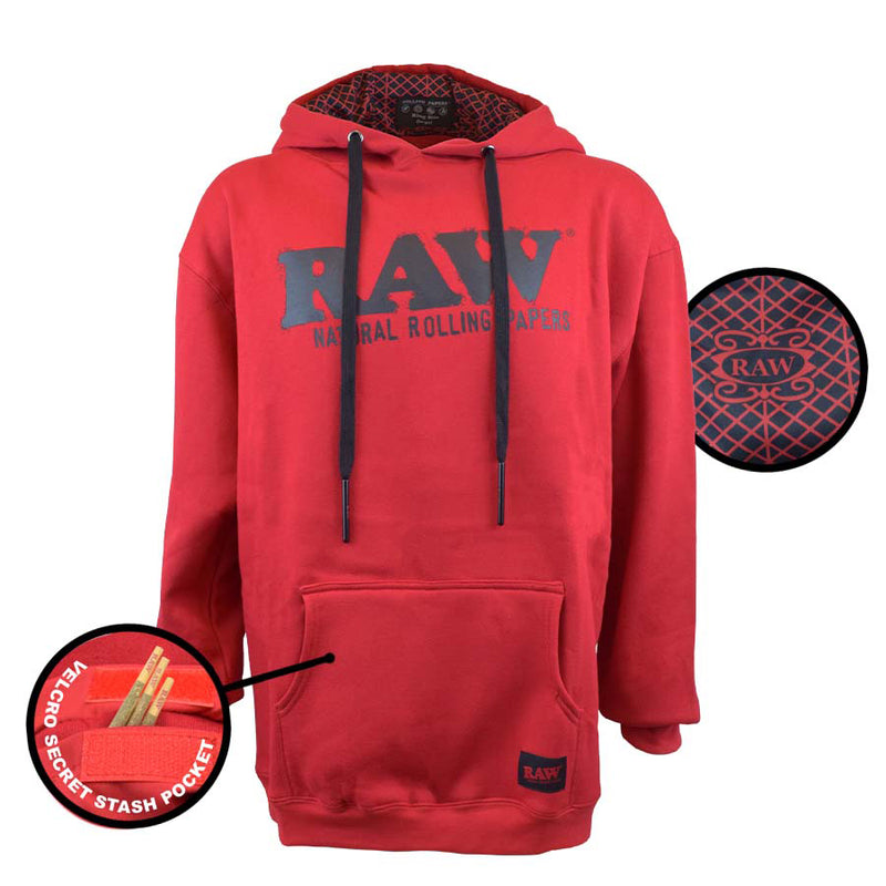 Red RAW Pull Over Hoodie with Stash Pocket and Pokers Canada