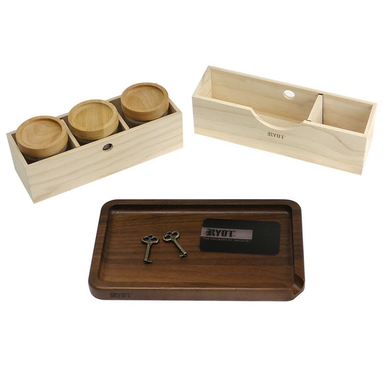 RYOT Lockable Wooden Storage Box with Jars and Rolling Tray Canada