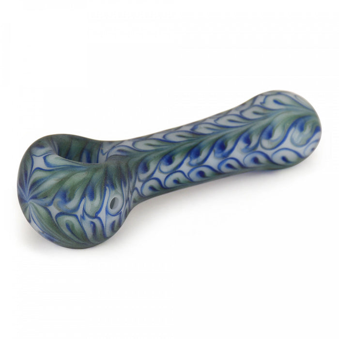 4.5" Red Eye Glass Frosted Paisley Hand Pipe White and Blue Canada 