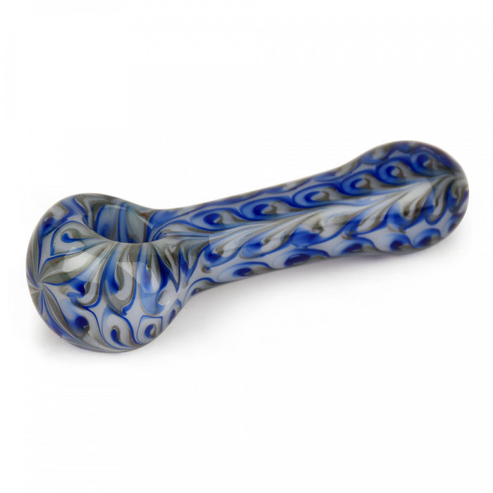 4.5" Red Eye Glass Paisley Spoon Pipe White and Blue 