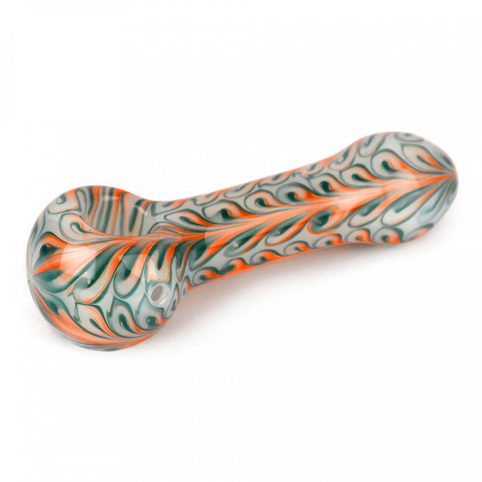 4.5" Red Eye Glass Paisley Spoon Pipe White and Orange