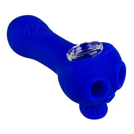 Blue LIT Silicone Skull Hand Pipe with Glass Bowl