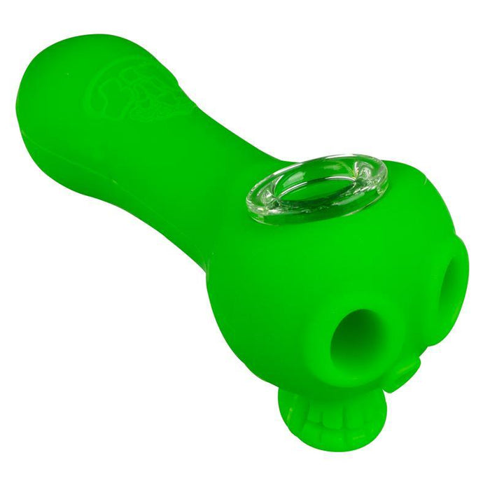 Green LIT Silicone Skull Hand Pipe with Glass Bowl